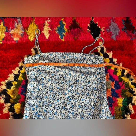 90s Vintage Baby Blue Floral Spaghetti Strap Sundress Sz M - Picture 5 of 9